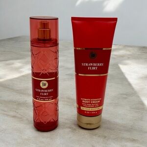 Bath and Body Works Strawberry Flirt Fragrance Mist & Body Cream Lotion Set NWT
